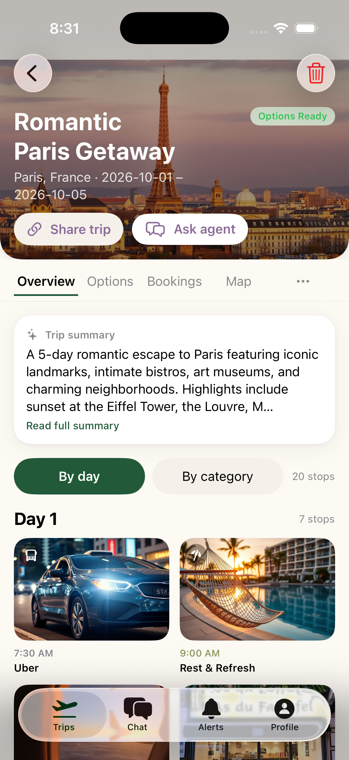 Trip overview with day-by-day itinerary